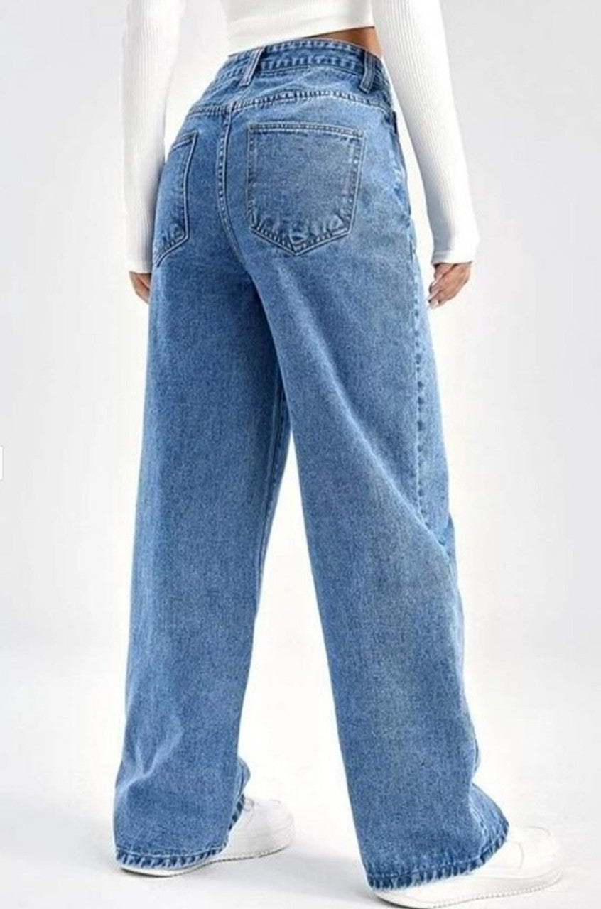 Women Straight Fit High Rise Blue Jeans