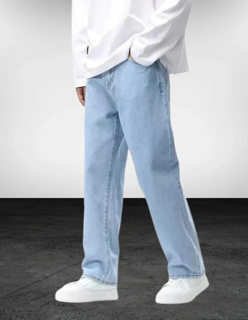 Men Straight Fit Mid Rise Light Blue Jeans